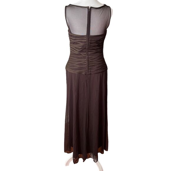 Tadashi 8 Gown Long Dress Dark Brown Sleeveless Mesh Neckline Formal VTG - Picture 9 of 11